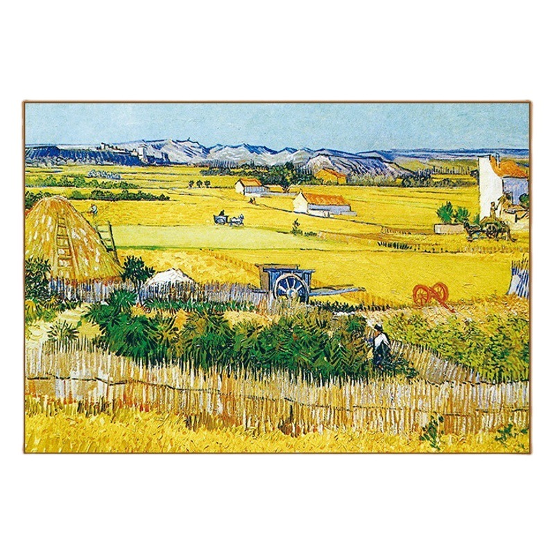 Van Gogh Harvest Oil Painting World Famous Painting Living Room Sofa Background Wall Decorative Painting Atmospheric Dining Room Murals Triple Hanging Painting