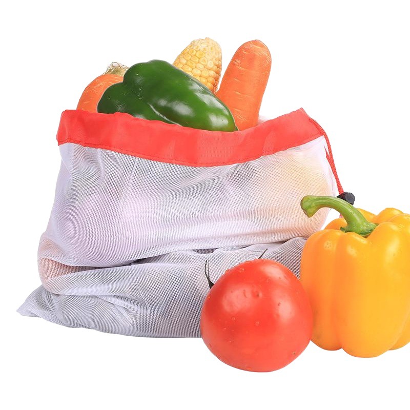 Hot Selling Supermarket Fruit Mesh Bag Reusable Shopping Bag Mesh Storage Bag Polyester Splicing Drawstring Mesh Bag