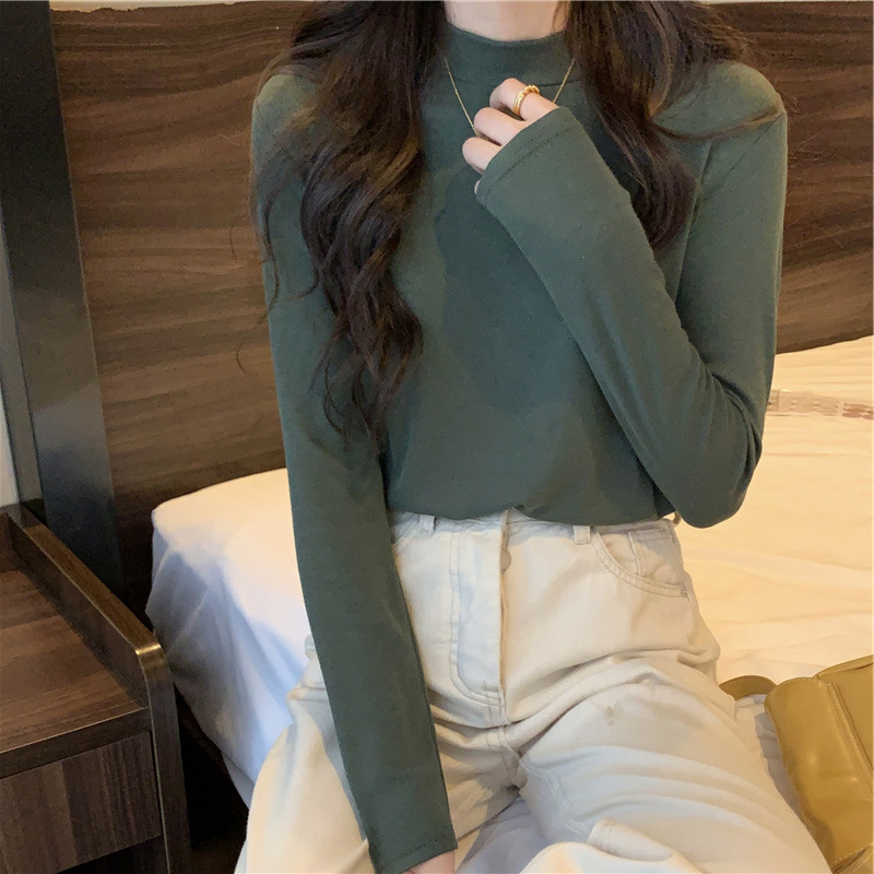 Picture of Velvet Mock Collar Base Shirt Women's Inner Wear Autumn and Winter Inner Wear New Long Sleeve T-Shirt Slim Warm Top Wear