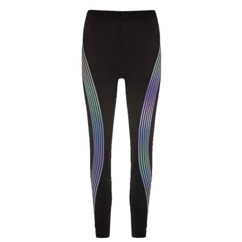 Cross-Border Popular Laser Fitness Pants for Women, Casual Fashion Yoga Trousers, Reflective Strips, Printed Night Running Slim Sports Pants