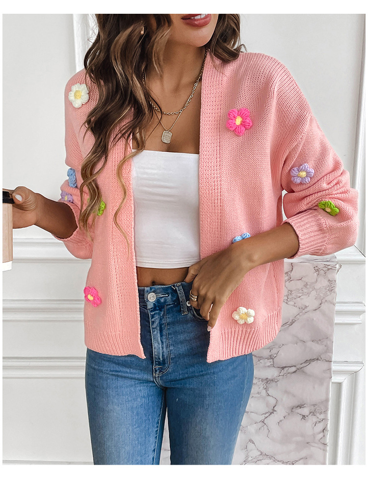 Picture of Foreign trade cross-border new hand hook flower sweet knitted cardigan sweater coat women's lazy casual loose sweater