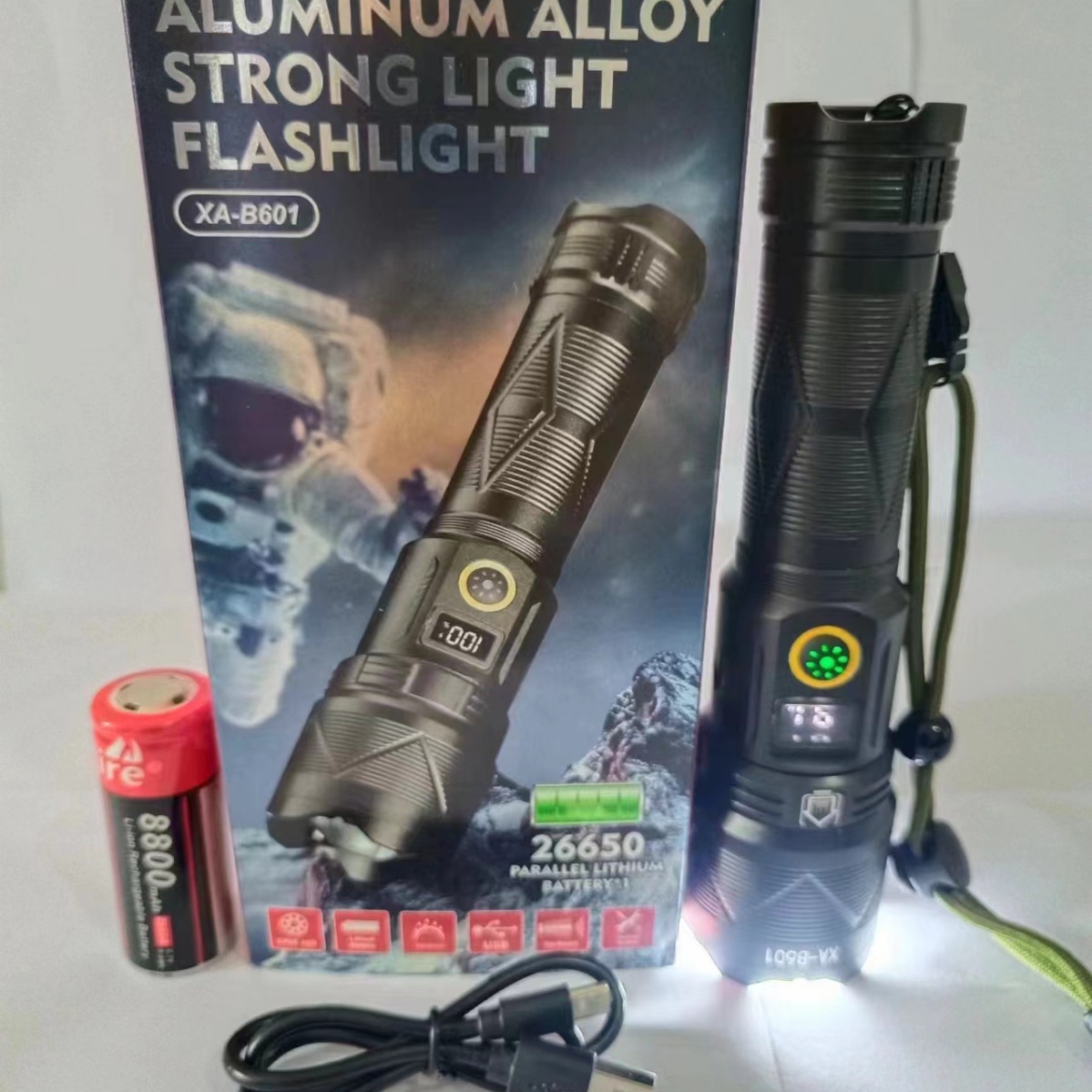 2024 new super long endurance digital display white laser flashlight long-range outdoor home riding