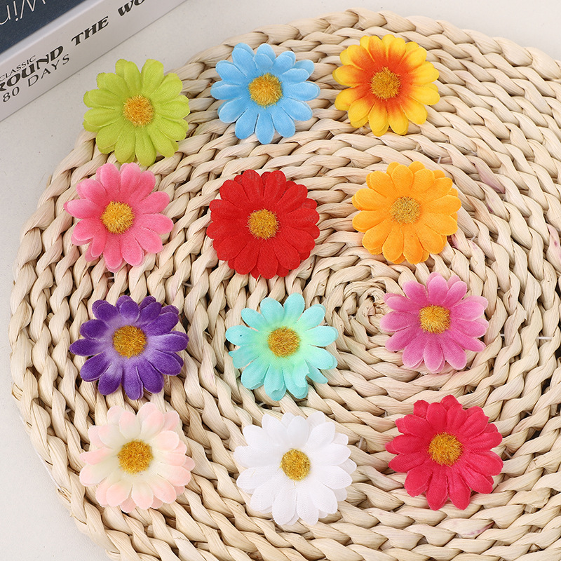 Picture of Simulated 4cm Small Chrysanthemum DIY Sun Flower Head Small Daisy Arch Road Leading Flower Arrangement Flower Garland Head Jewelry Wholesale