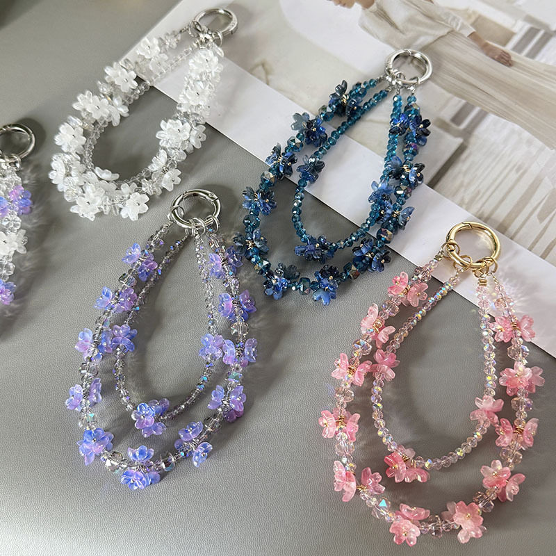 New Double-Layer Flower Mobile Phone Chain High-Quality Mobile Phone Pendant Fairy Bag Mobile Phone Case Pendant Anti-Lost Wrist Chain