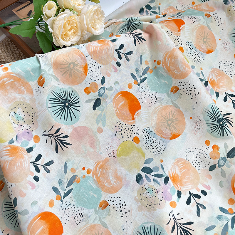 Colorful flower circle clothing, women's dress, shirt skirt, fabric, cotton, 60-count poplin digital printing fabric