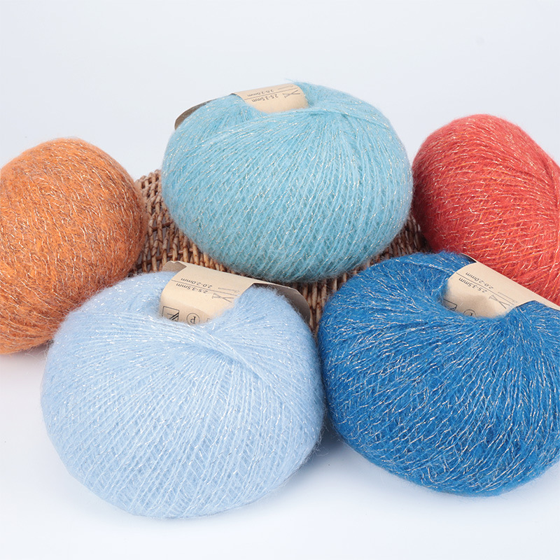 Cross-border hot new gold and silver silk and mahair thread hand-knitted fine thread crochet needle diy knitted scarf hat