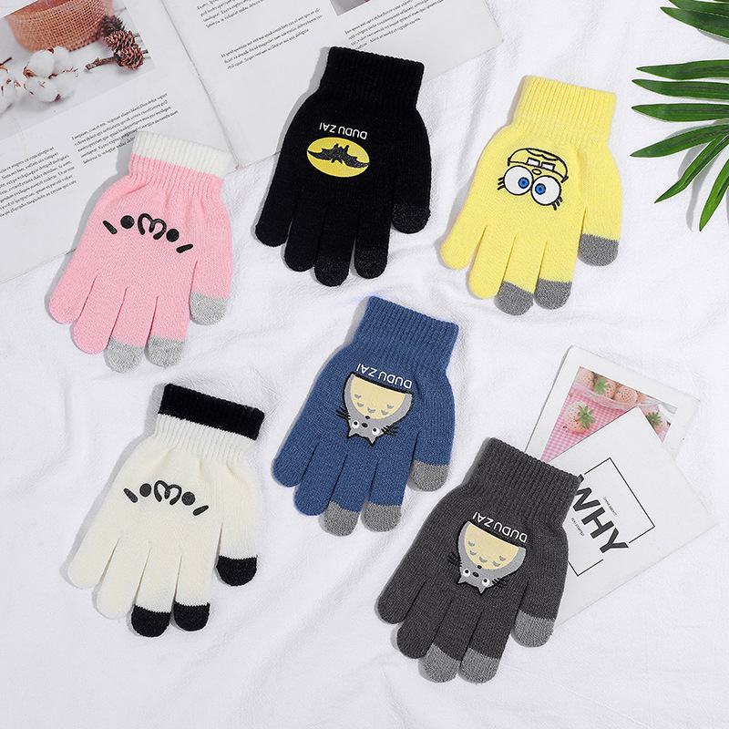 Children's cartoon gloves winter cute children boys and girls 6-12 years old primary and secondary school students writing fleece-lined warm cold