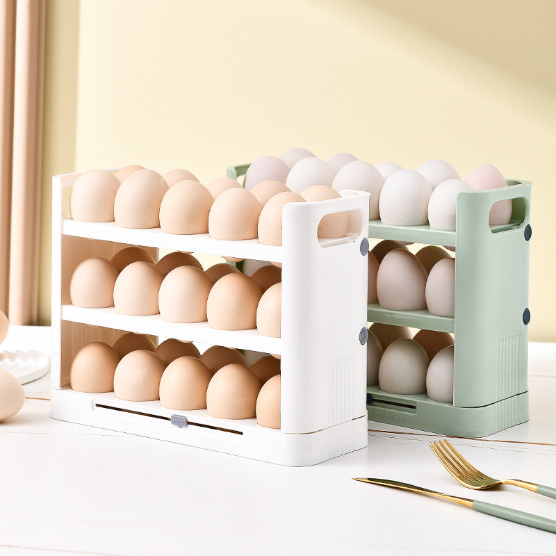 Storage Box Kitchen Fresh-keeping Egg Box Storage Artifact Refrigerator Side Door Egg Holder Flipping Egg Rack