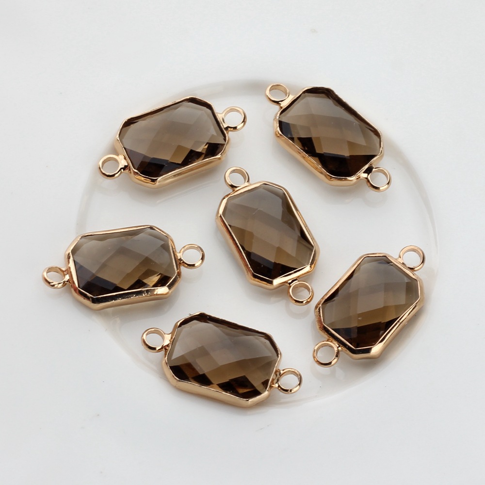 Picture of Copper-covered rectangular crystal cut double pendant small pendant production pendant earring accessories material wholesale