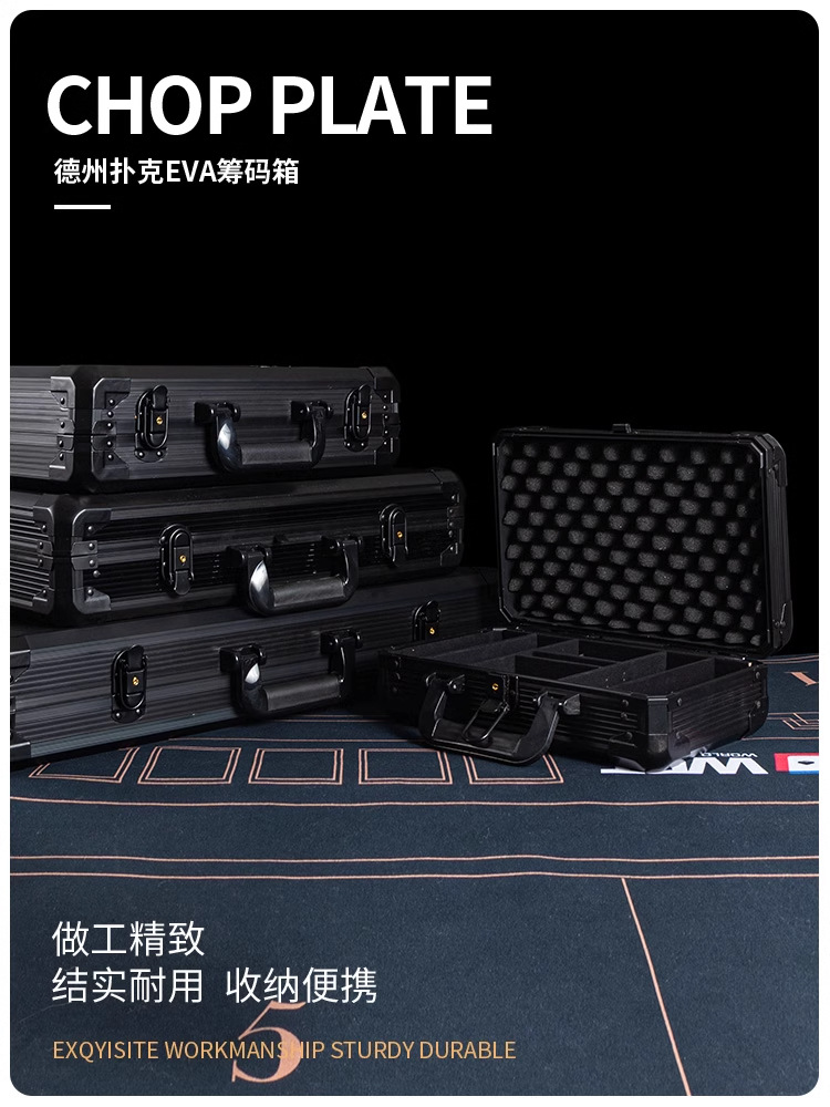 Texas Hold 'em chips silver black 200/300/500 yards portable padded aluminum alloy round box in stock