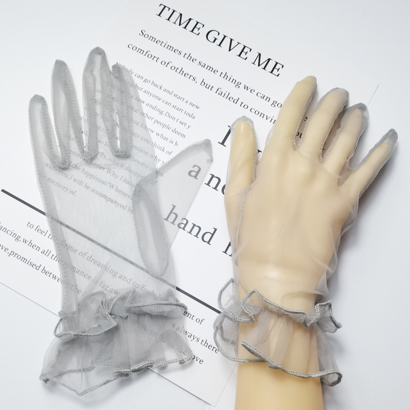 Picture of Transparent Short COS Gloves play Colorful Mesh Bag Finger Wedding Evening Dress Sexy Accessories Black Lace DIY