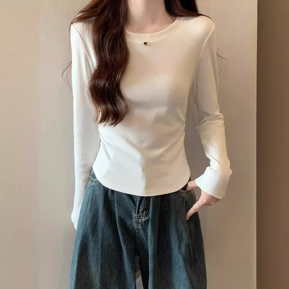 Picture of American Long-Sleeved Bottoming Shirt for Women in Autumn and Winter 2025 New Curved Hem Asymmetrical T-Shirt with Inner Top