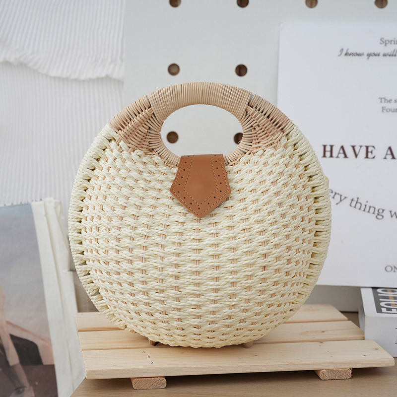 Summer Fashion Shell Handbag Distinctive Cute Rattan Bag Casual Vacation Seaside Bag Simple All-match Straw Bag