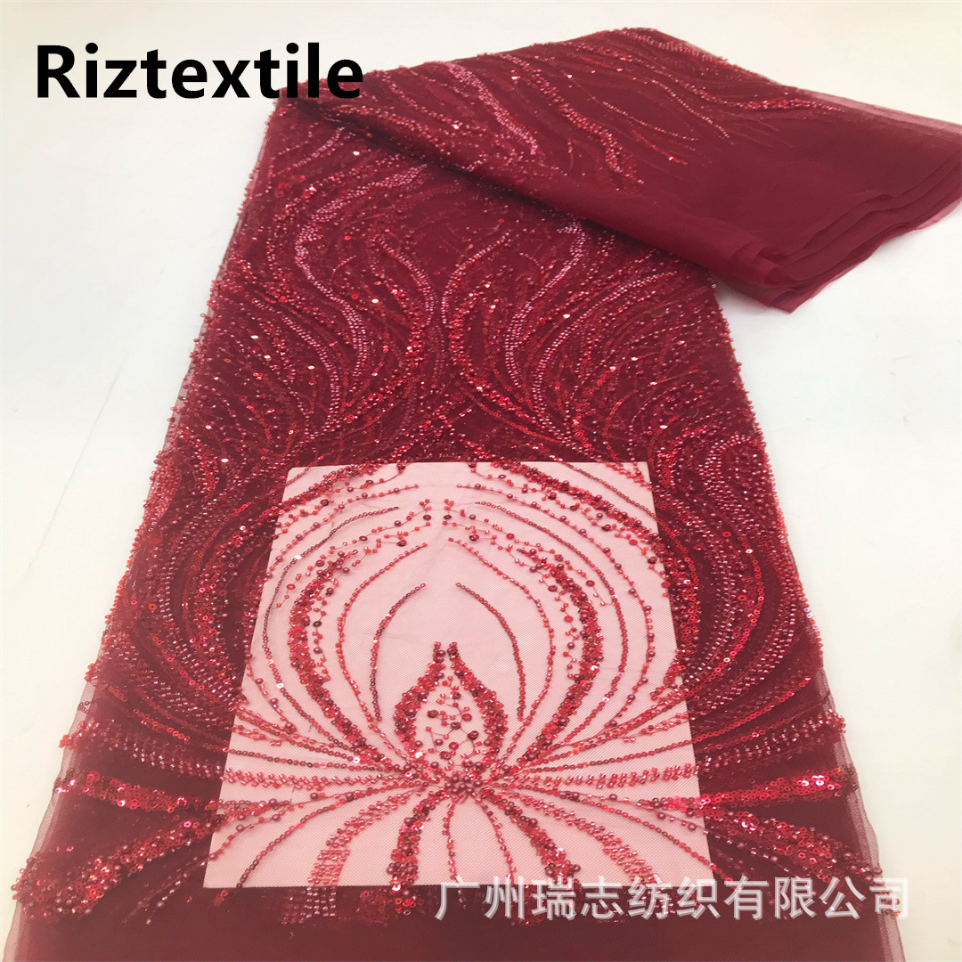 Cross-border New Product Positioning Flower Bead Tube Sequin Embroidered Dress Fabric European and American Fashion Wedding Lace Beaded Lace