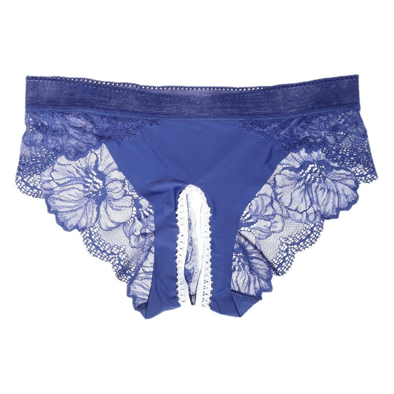Sexy seamless mid-waist Ice Silk open crotch underwear women's sexy passion free temptation transparent lace briefs