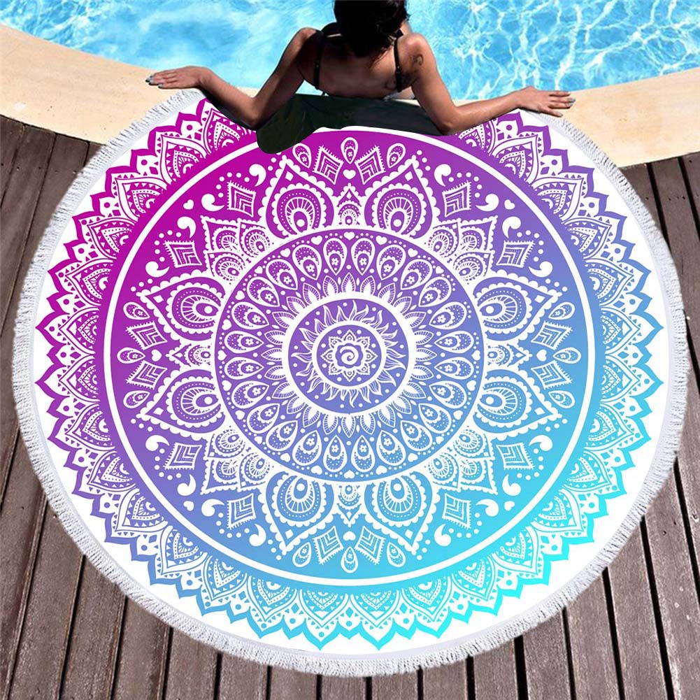 Embroidered European and American 3D Digital Printed Mandala Beach Towel Microfiber Round Tassel Beach Mat