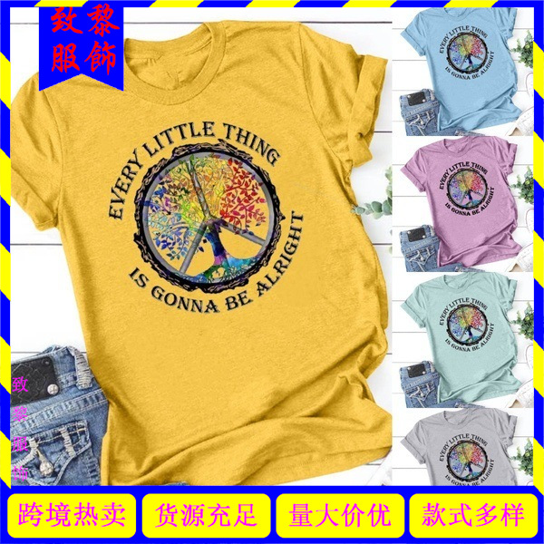 Cross-border wish ebay Amazon Hot Sale Painted Tree Peace Logo Pattern Printed Short-sleeved T-shirts for Men and Women