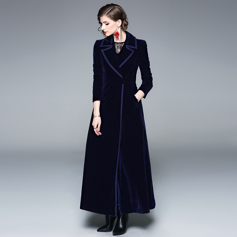Picture of Blue Velvet Coat Autumn and Winter Fashion Elegant Dress Collar Professional Thickened Long Texture Windbreaker Cross-border Women's Clothing