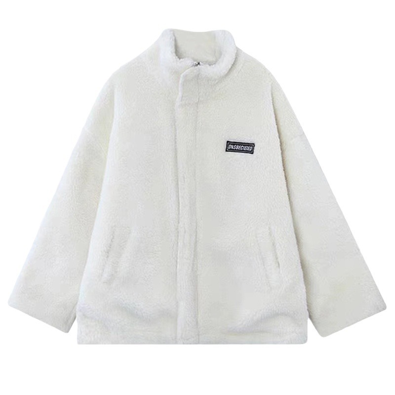 Picture of Vertical Collar Lamb Wool Thickened Letter Cotton-padded Coat Cotton-padded Jacket Women's 2025 Autumn and Winter Loose Korean Style Small Sweatshirt