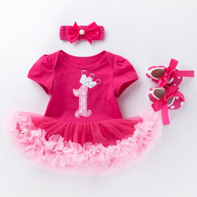 Picture of Cross-Border 2025 New Summer Clothes for Baby Girls Holiday Cartoon Short-Sleeved Rose Red Harem Skirt Three-Piece Suit Birthday Children's Skirt