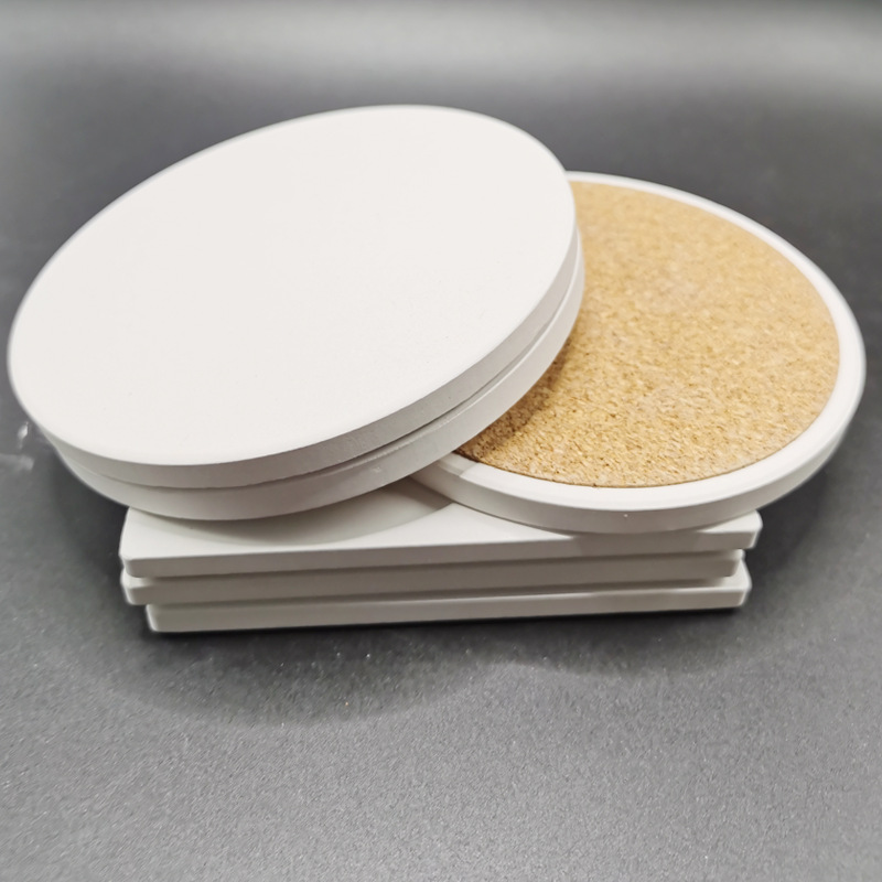 Picture of White embryo ceramic coaster absorbent non-slip cork bottom plain embryo round 10.3CM white earth felt blank coaster square