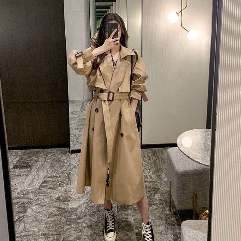 European Station Coat Coat Autumn and Winter Fashion New Arrival Coat Women's Long Small Vintage British Style Jacket Trendy