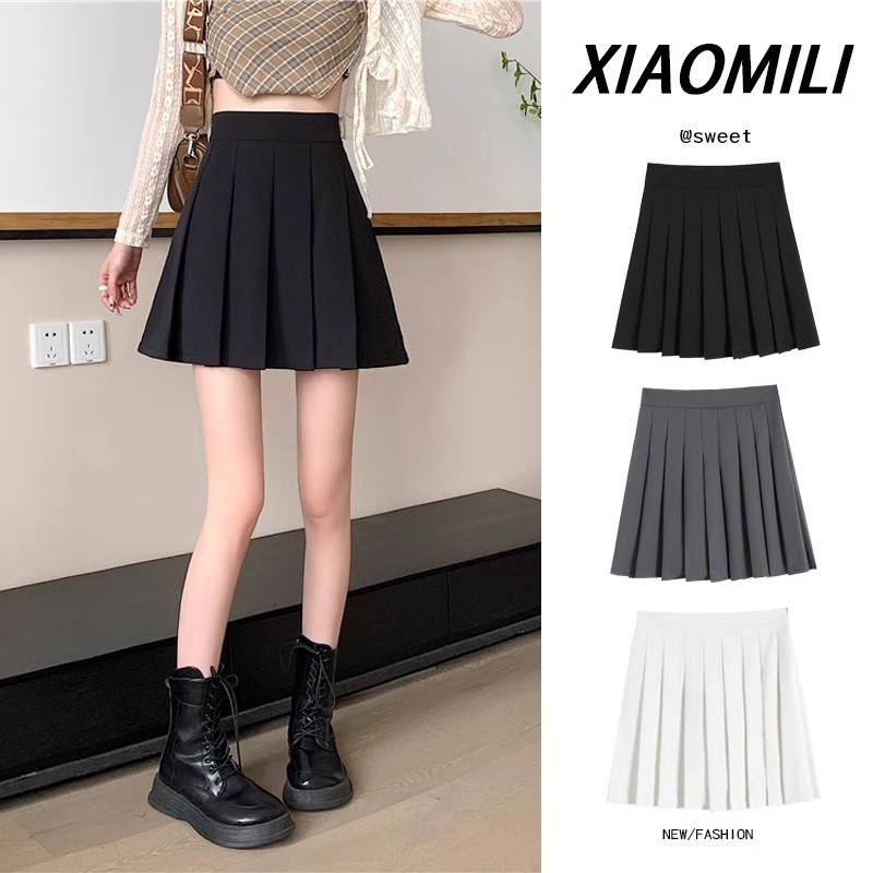 Grey Pleated Skirt Women's Anti-walking A- line Skirt Academic Style JK Skirt 2024 Spring and Autumn New Suit Skirt