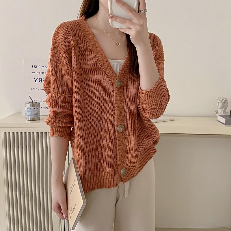 South Korea Real Price New Loose Retro Lazy Style Loose Sweater Short Cardigan Coat Autumn and Winter Women's Top
