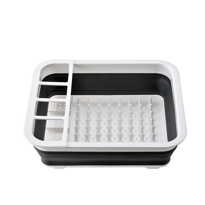 Picture of Foldable Kitchen Household Storage Rack Draining Basket Plastic Storage Rack Retractable Bowl and Dish Rack Retractable Contrast Color