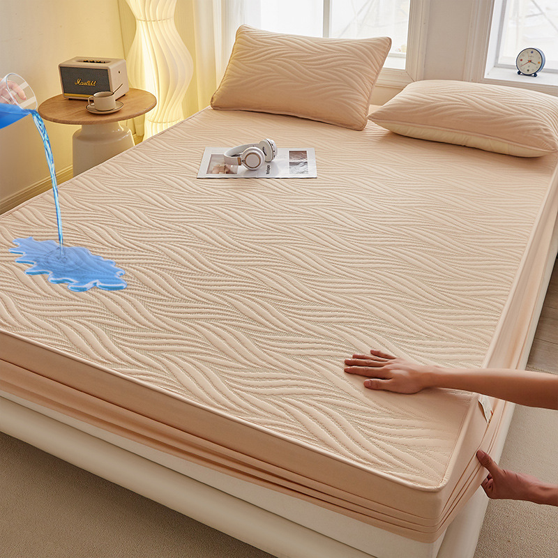 Picture of Class A water-washed cotton-padded waterproof bed hat Simmons mattress anti-slip urine-proof protective cover dust-proof bedspread three-piece set