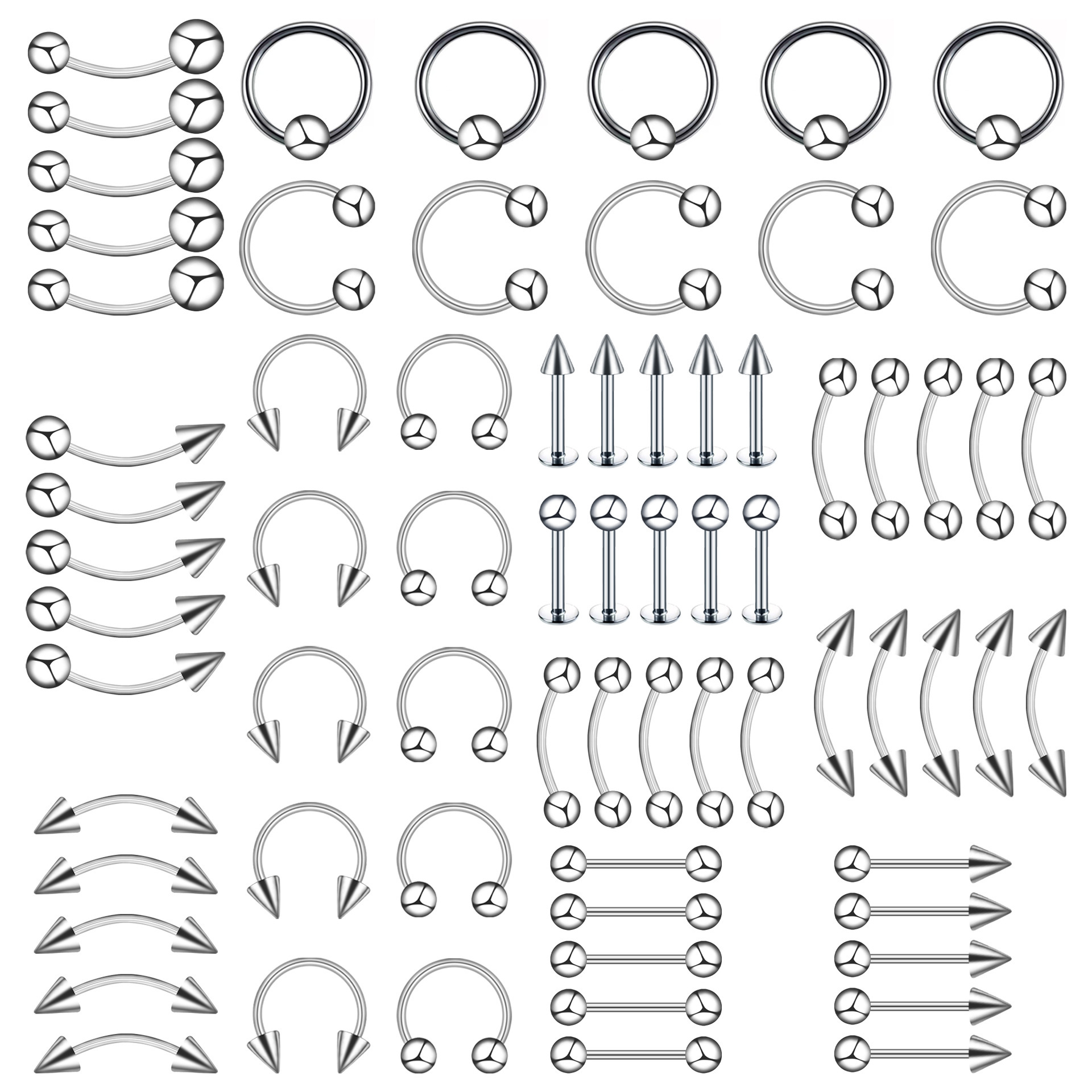 Cross-border explosions titanium steel lip nail stainless steel eyebrow nail nose ring nose nail tongue nail mix (60/70/85 suit)