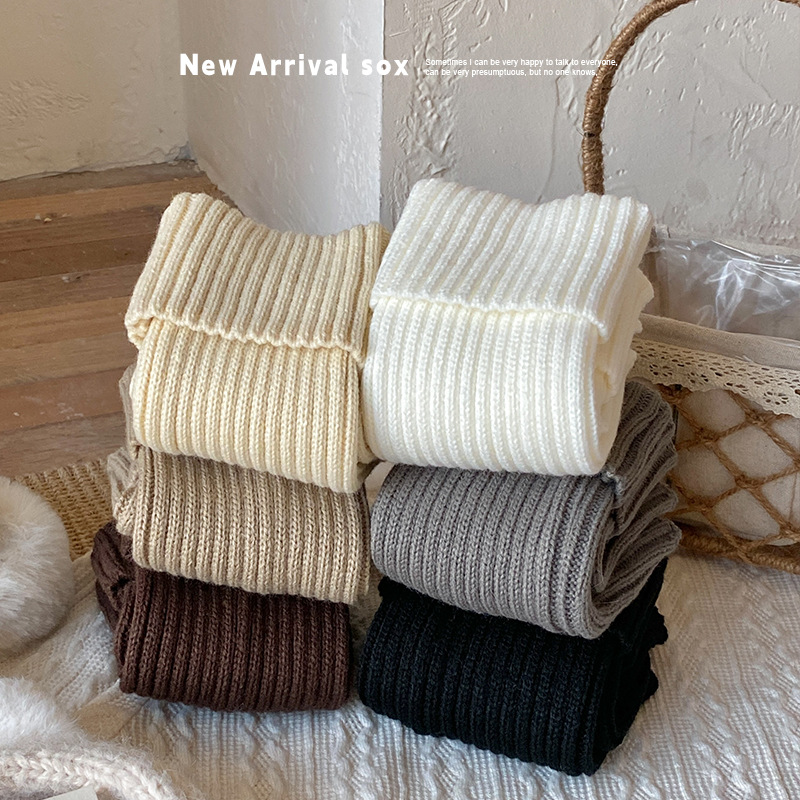 Picture of Socks Women's Autumn and Winter Children's Flip Wool Stacking Socks Thick Needle Thickened Grey Warm Korean Girl's All-match Middle Tube