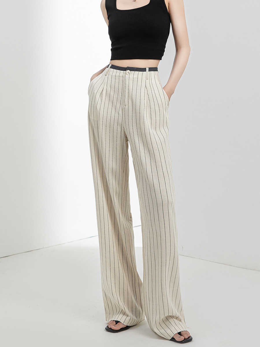 Xinge Linen Summer Thin High Waist Slimming Women's Small Casual All-match Striped Narrow Wide-leg Pants