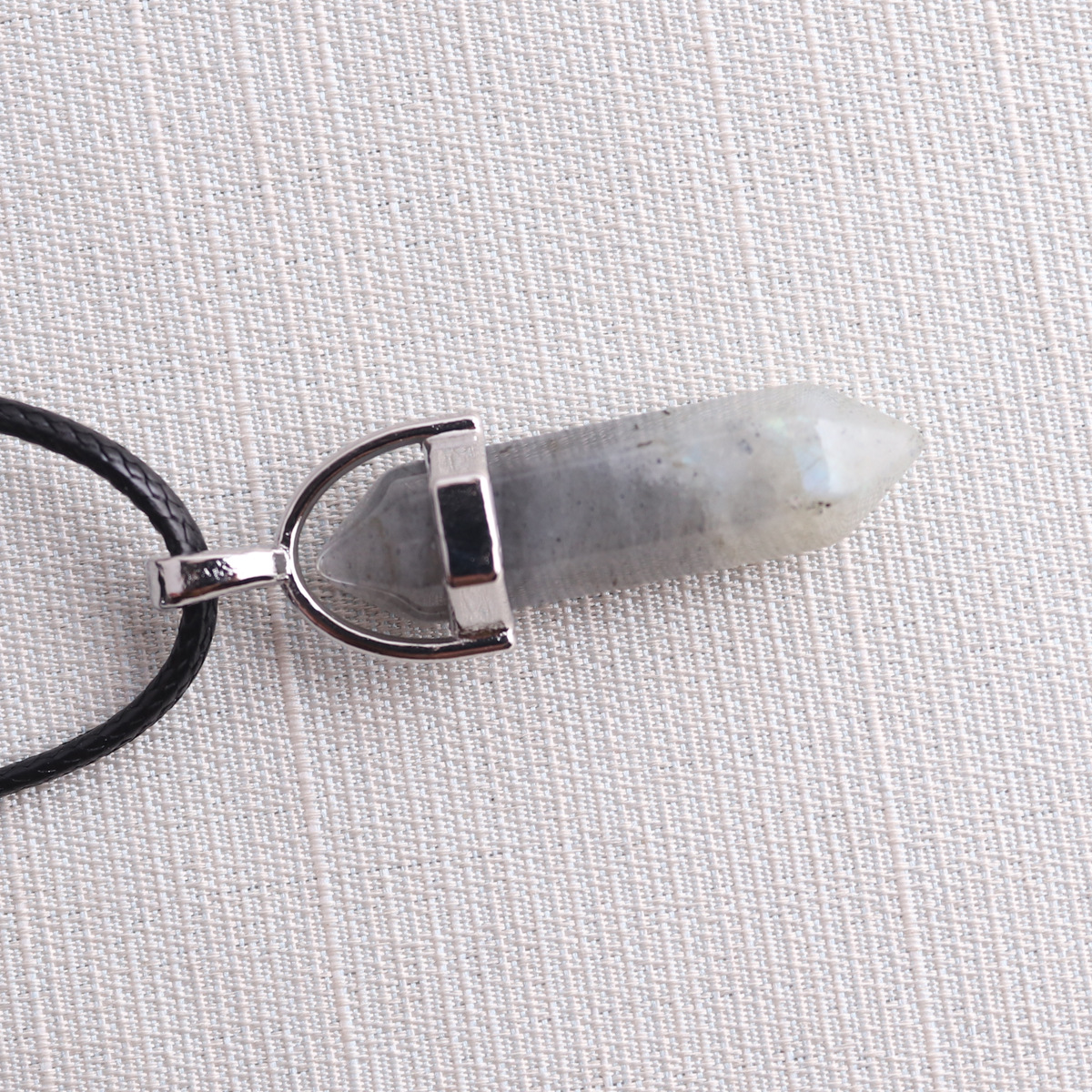 Picture of Natural Stone Hexagonal Pendant European and American Natural Crystal Hexagonal Prism Bullet Hexahedral Black Wax Rope Necklace