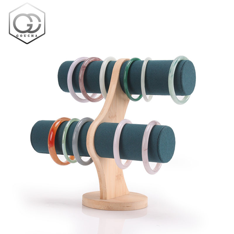 Bamboo and Wood Double-layer Bracelet Display Stand Watch Head Rope Necklace Storage Finishing Props Hair Accessories Bracelet Jewelry Window Rack
