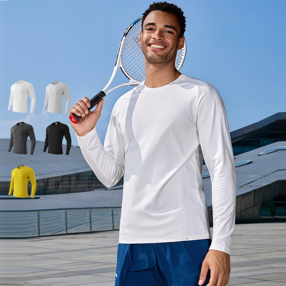 Autumn and winter new outdoor sports top, fleece-lined long-sleeve crew neck T-shirt, casual quick-dry stretch training fitness wear for men