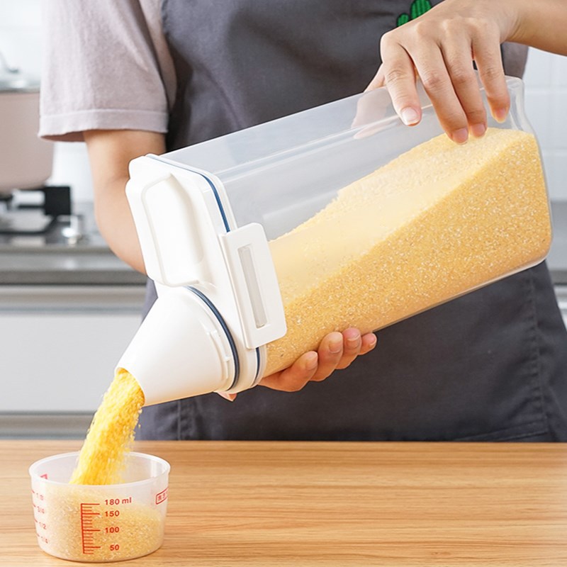 Picture of Grain Storage Container with Measuring Cup, Plastic Sealed Bucket for Kitchen, Moisture-Proof and Insect-Proof Rice Storage Container, Sealed Storage