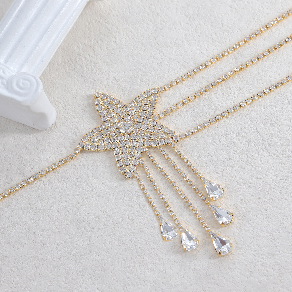 Picture of Fashion Full Diamond Tassel Waist Chain Women's Rhinestone Five-pointed Star Stacked Body Chain Waist Decoration Elegant All-match Dress Waist Decoration Chain