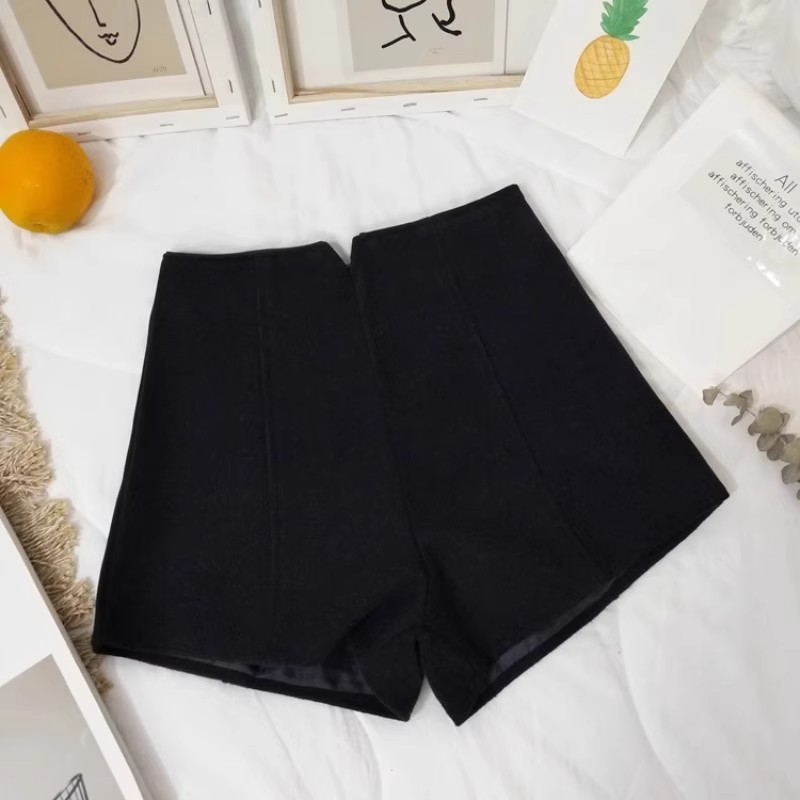 Picture of Black Woolen Shorts with Long Boots Women's Autumn High Waist A- Shoes Winter Outer Wear Base Boots Pants for Small
