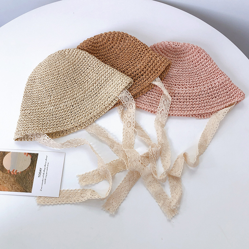 Picture of Children's Sunscreen Hat Summer Beach Girls Straw Fisherman Hat Ins Korean-style Baby Sunshade Basin Hat for 1-3 Years Old Children