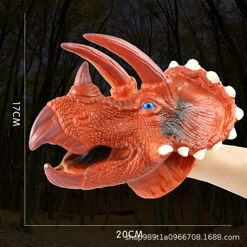 Picture of Dinosaur Hand Doll Gloves Soft Glue Tyrannosaurus Rex Triceratops Shark Simulation Animal Model Stall Shark Arm Toy Cross Border