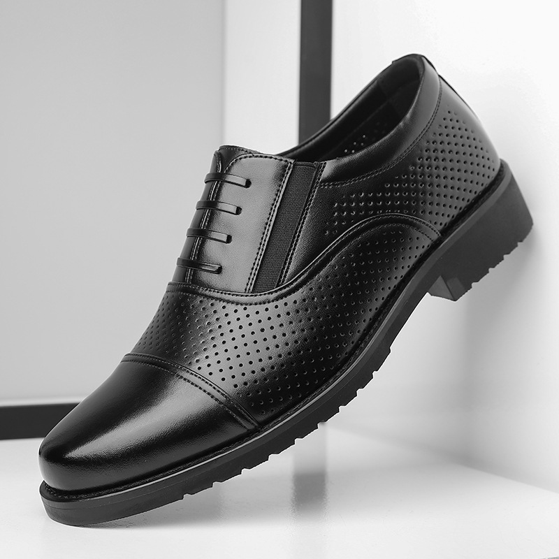 Spring 2025 New Men's Business Dress Shoes Men's Three-joint Square Head Security Shoes Hollow Leather Shoes Men's 002