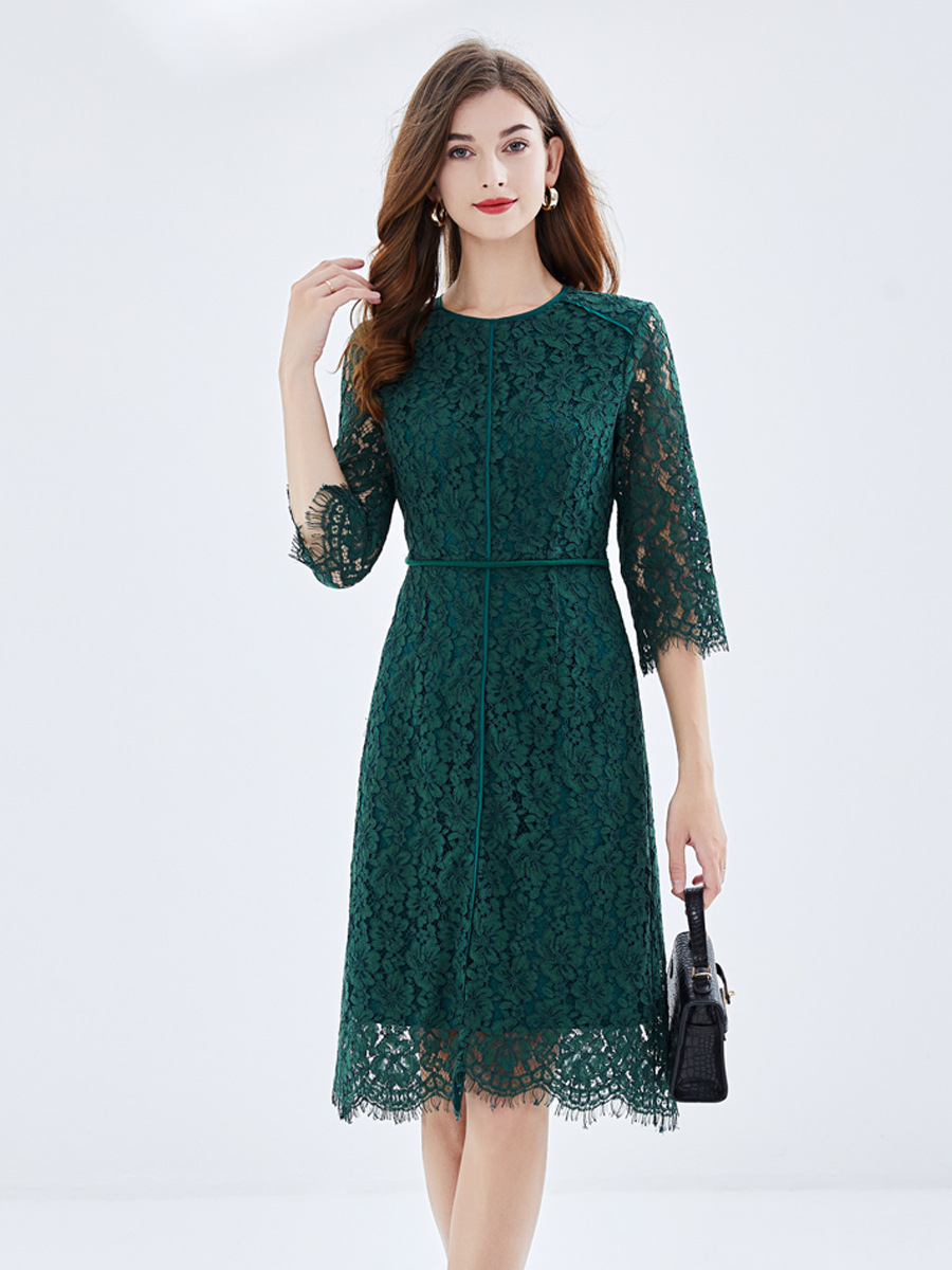 Picture of TAOYIZHUAI brand green lace dress chubby girl European and American young lace-up fashion eyelash dress