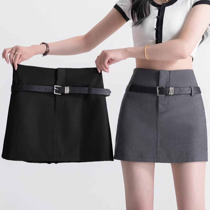 Grey Short Skirt Women's Spring and Summer 2024 New High Waist Slimming A- line Suit Casual Hip Skirt