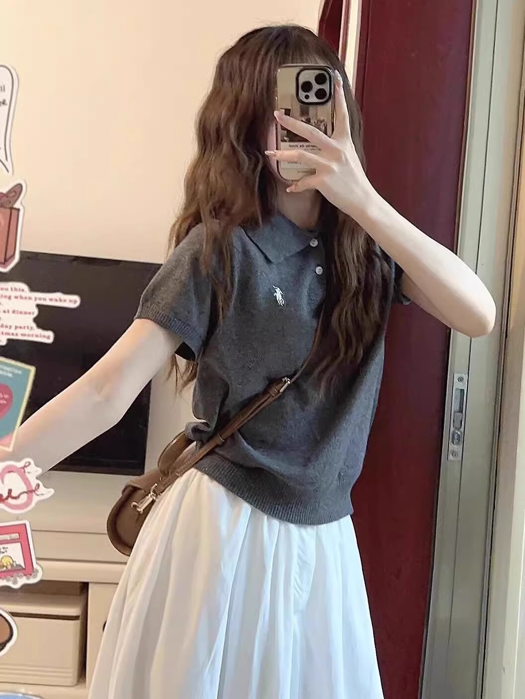 Polo Collar Short-sleeved T-shirt Bottoming Shirt Season Foreign-style Inner Wearing Outer Wearing 2025 Spring New Women's Korean Top