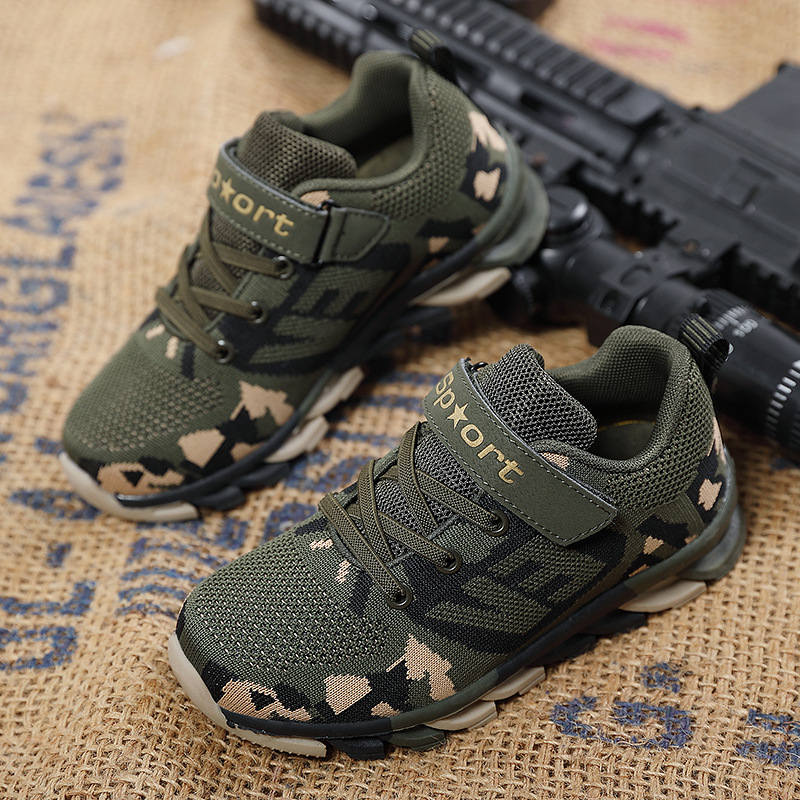 2025 spring and autumn camouflage children's shoes fly woven shoes boys and girls children sneaker wholesale plus size student training shoes