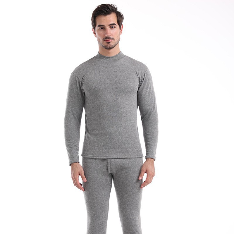 Picture of Men's thermal underwear suit autumn and winter thin solid color autumn clothes long pants fleece-lined thickened youth bottoming shirt plus size
