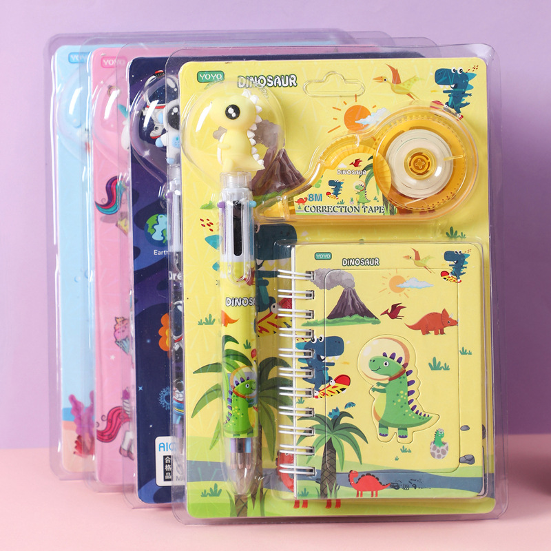Cartoon Silicone 6-Color Ballpoint Pen Correction with Creative Stationery Set Student Supplies Children's Day Gift