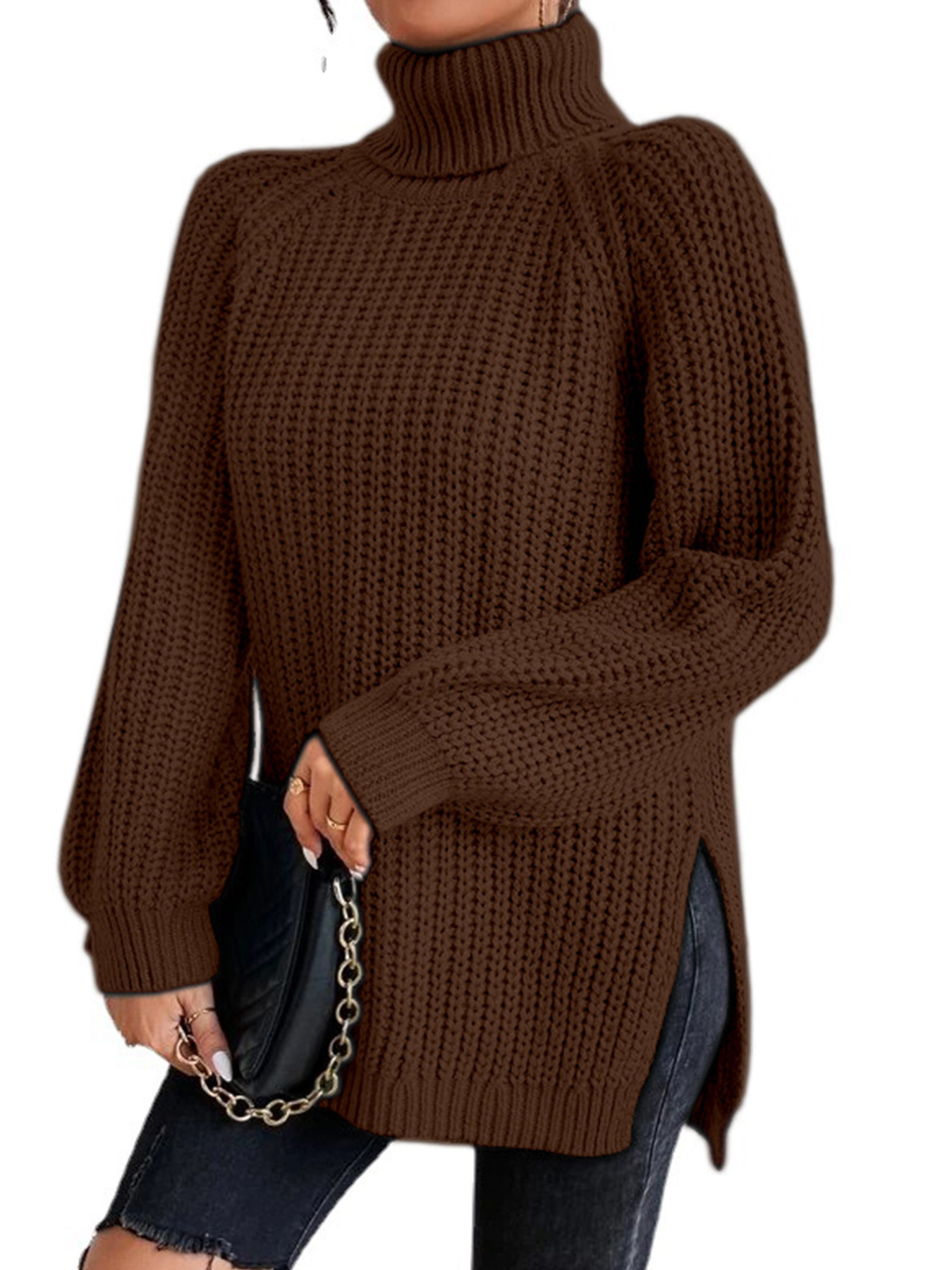 Picture of Foreign trade cross-border Europe and the United States Amazon source manufacturers long sleeve high collar pullover thick needle slit sweater autumn and winter