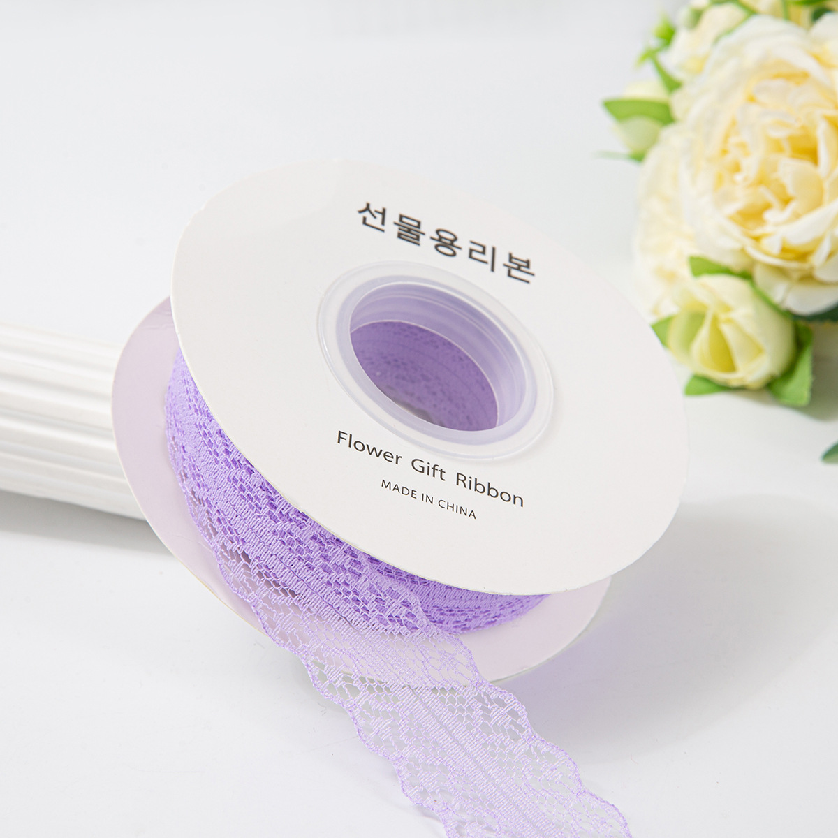 Picture of 25 yards hollow lace with lotus leaf lace polyester snow yarn bouquet flower packaging material handmade diy gift box
